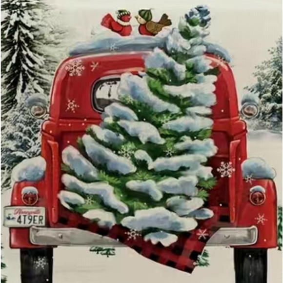 NIP Christmas Table Runner Christmas Red Truck & Snowy Trees “72” x 13” - Picture 3 of 3